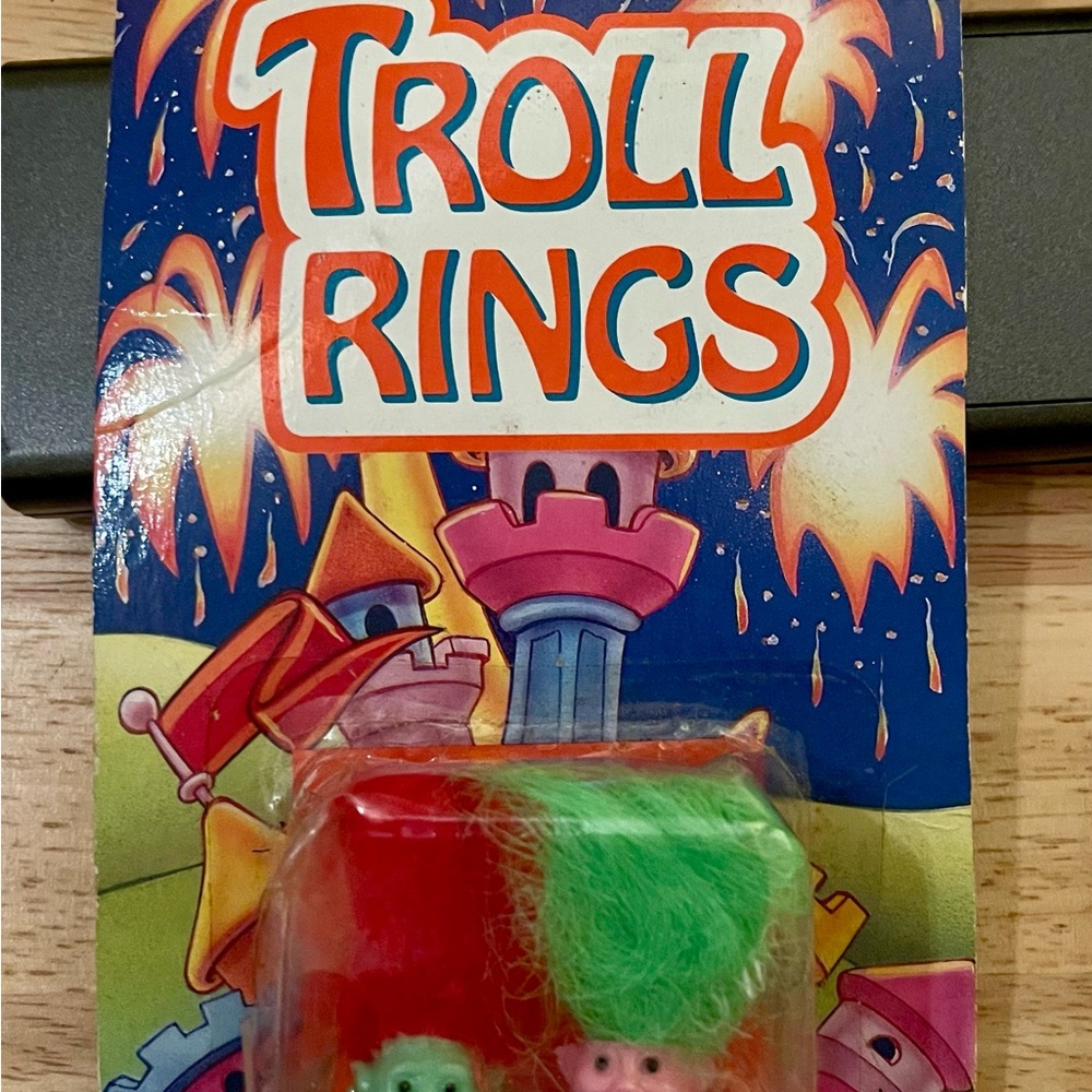 Vintage Troll Rings (2) with 1 2/ Green Hair & 1 w/ Red Hair. NIB!